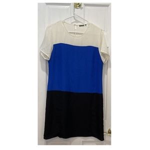 TL The Letter Short Sleeve White Blue Black 100% Polyester Dress Size Medium